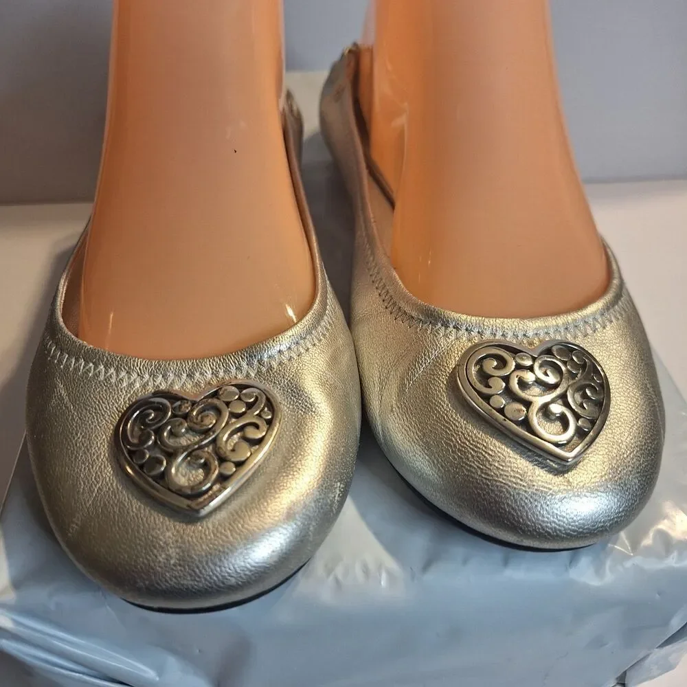 Brighton Heart Metallic Silver Ballet Flats Women's Shoes. Size 9
